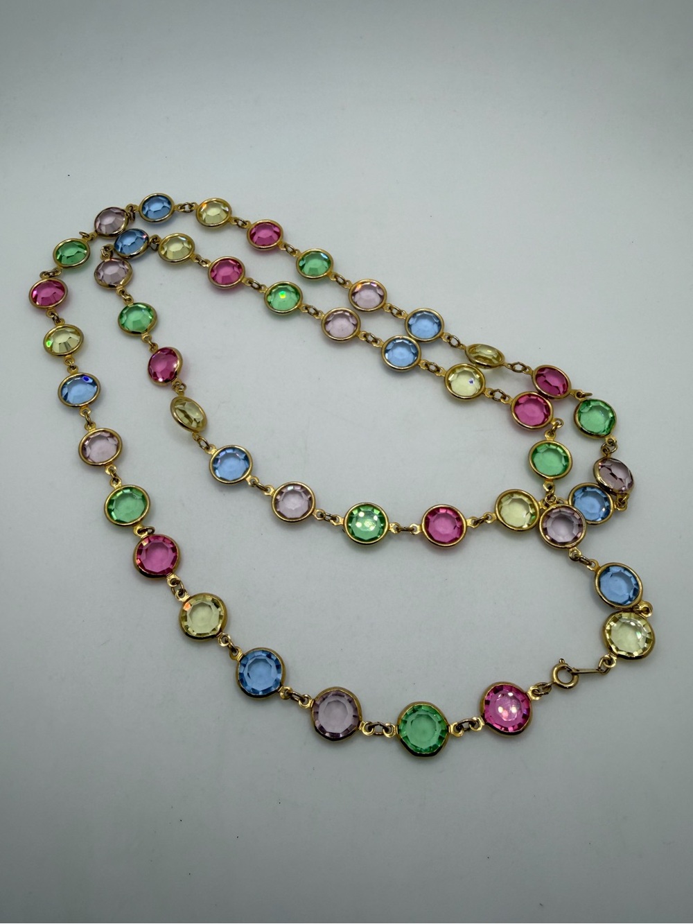 36" Stamped Korea 11mm crystal bezel set, pastel colored crystal necklace!